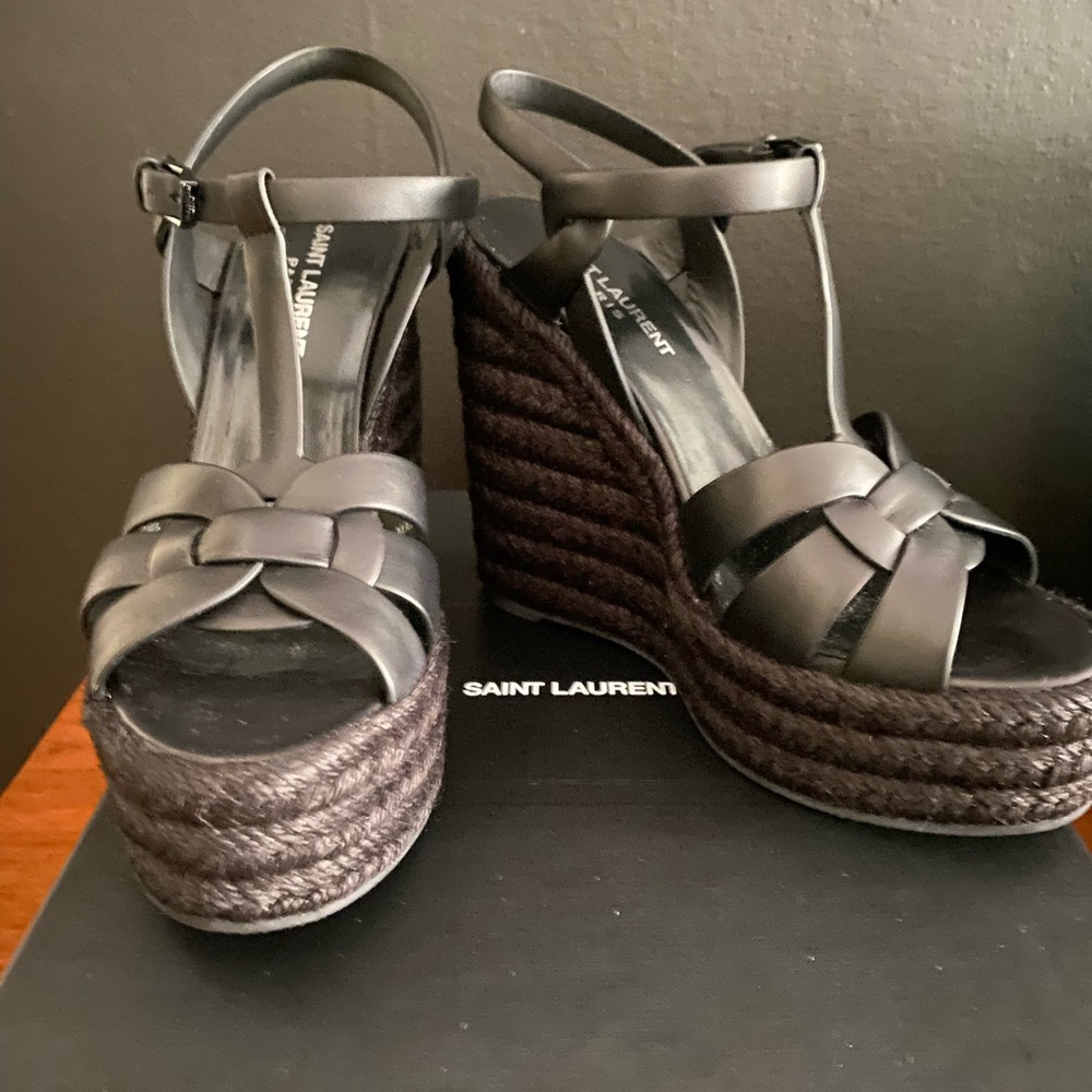 YSL TRIBUTE ESPADRILLES WEDGE IN SMOOTH LEATHER